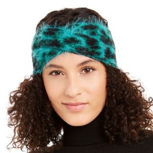 DKNY Fuzzy Animal Print Knit Twist Headband